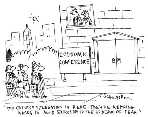 'The Chinese delegation is here. They're wearing masks, to avoid exposure to the epidemic of fear.'