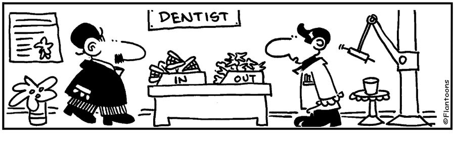'False Teeth in-tray.' 'Extractions Out-tray.'
