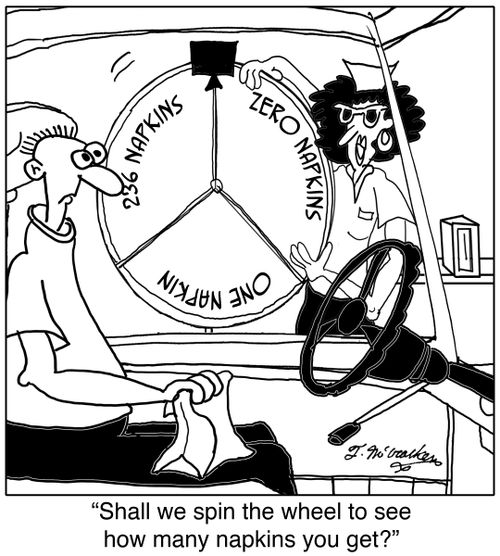 'Shall we spin the wheel to see how many napkins you get.'