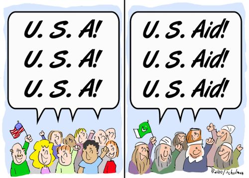 'U. S. A! U. S. A! U. S. A!', 'U. S. Aid! U. S. Aid! U. S. Aid!'