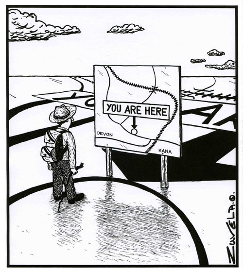 A Hiker comes across a 'You are here' sign, literally.