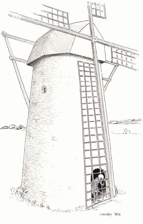 No wind - miller trapped in windmill.