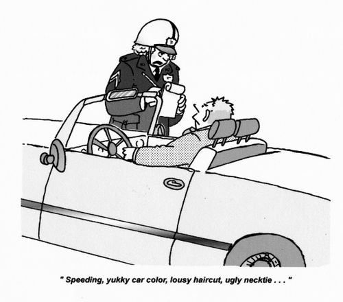 'Speeding, yukky car color, lousy haircut, ugly necktie...'
