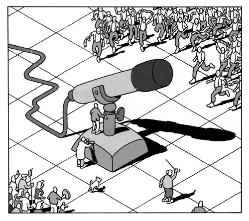 Giant microphone at a riot.