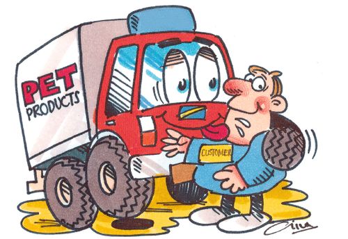 'Customer' being hugged and kissed by a 'Pet Products' truck