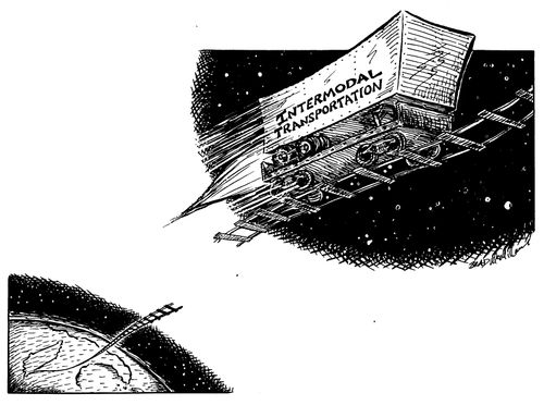 'Intermodal' cargo train carrige hurtling through space