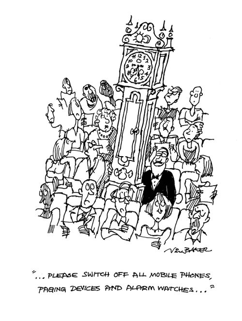 '...please switch of all mobile phones, paging devices and alarm watches...'