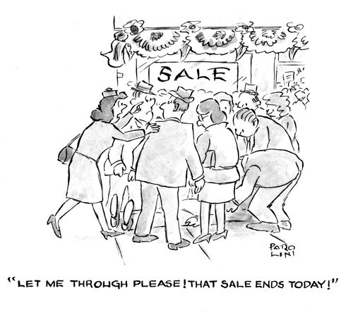 'Let me through please! That sale ends today!'