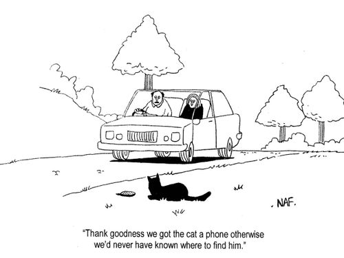 'Thank goodness we got the cat a phone otherwise we'd never have known where to find him.'