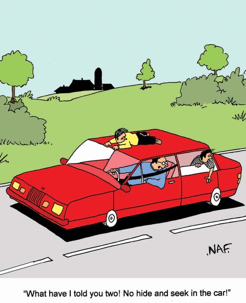 'What have I told you two!  No hide and seek in the car!'