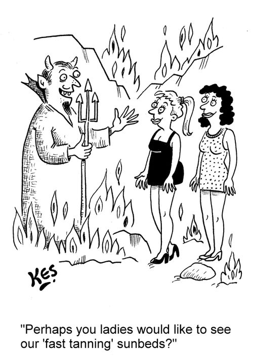 'Perhaps you ladies would like to see our 'fast tanning' sunbeds?'