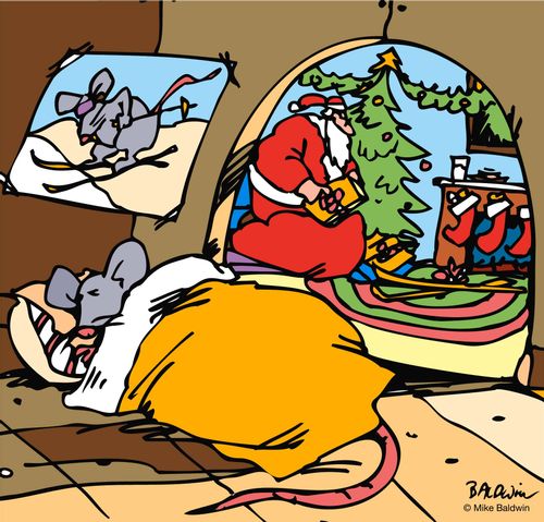 Santa bringing presents for a mouse at Christmas