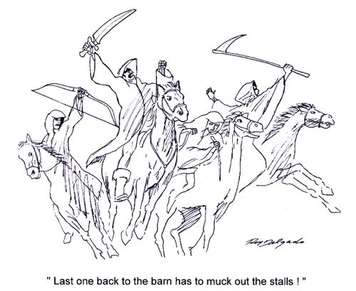 'Last one back to the barn has to muck out the stalls!'