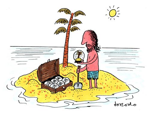 Treasure chest with snowglobes of island
