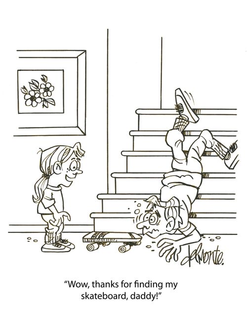 'Wow, thanks for finding my skateboard, daddy!'