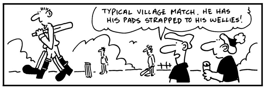 'Typical village match. He has his pads strapped to his wellies.'