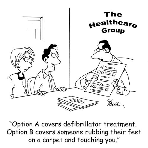 'Option A covers defibrillator treatment. Option B covers someone rubbing their feet on a carpet and touching you.' 