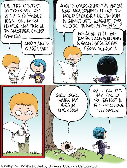 Pentagon Science Contest: 'How is colonizing the moon and hollowing it out to hold enough fuel to run a giant jet engine for 4,000 years feasible?...Girl-logic gives my brain lockjaw...'