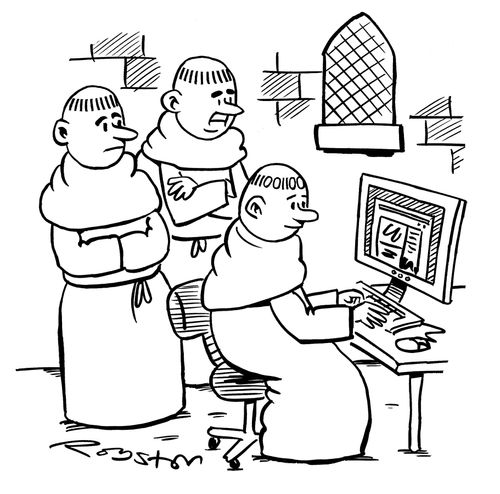 'Binary' monk demonstrates computer skills.