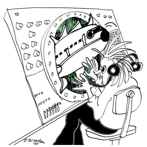 An air traffic controller is startled when an airplane comes out of his radar screen.