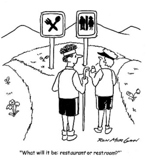 'What will it be: restaurant or restroom?'