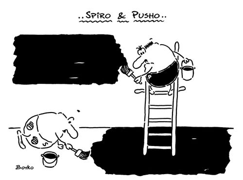 Spiro & Pusho painting a room.