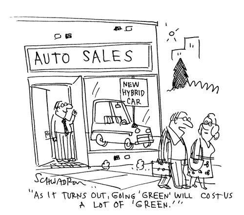 'As it turns out, going 'green' will gost us a lot of 'green'.'