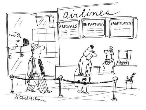 Airline check-in with a bankruptcies update.