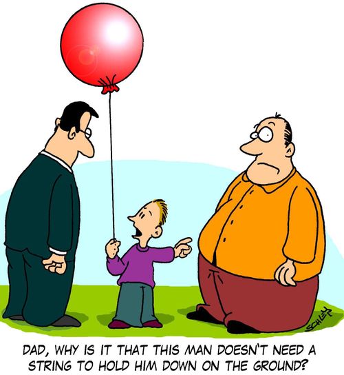 'Dad, why is it that this man doesn't need a string to hold him down on the ground?'