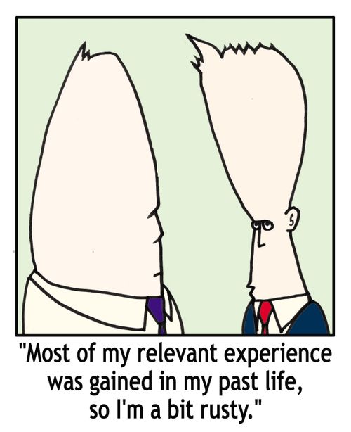 'Most of my relevant experience was gained in my past life, so I'm a bit rusty.'