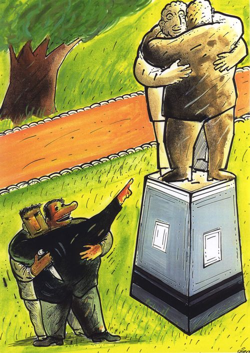 Statue of Men Hugging