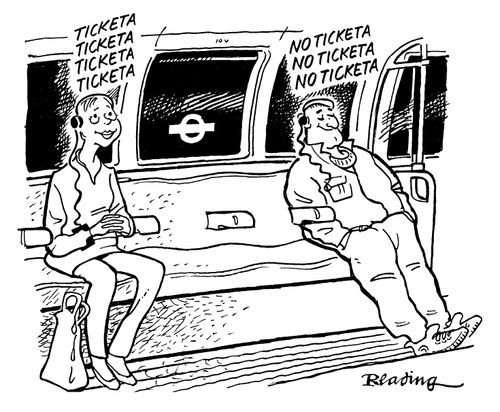 People with and without tickets on a train