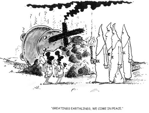 "Greetings Earthlings, We come in peaces"
