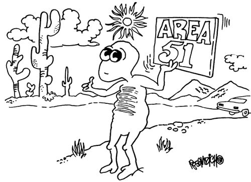 An alien tries to hitch a lift at the side of the road