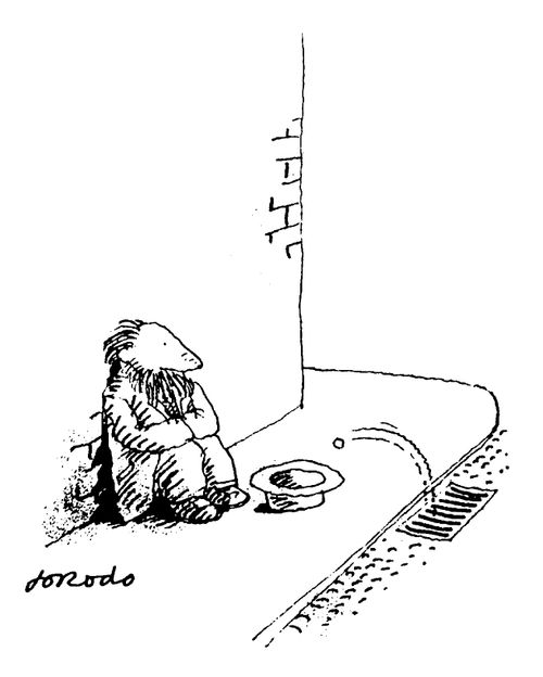 Begging, coin from the gutter