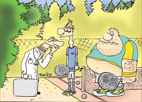 Doctor assessing a fat tennis player.