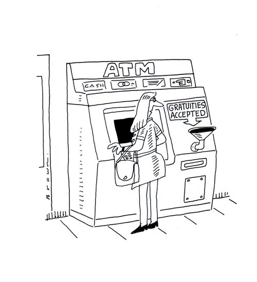 Tips encouraged by ATM  machine.