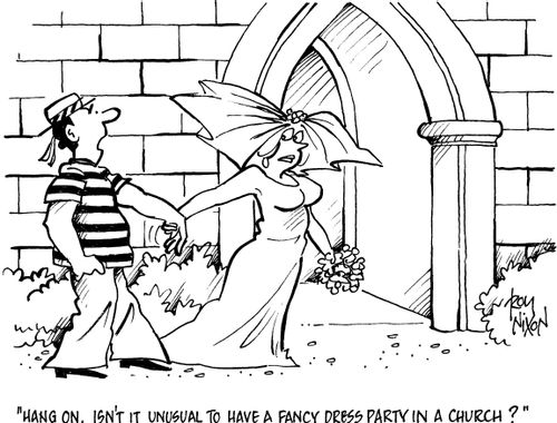 'Hang on, isn't it unusual to have a fancy dress party in a church?' 