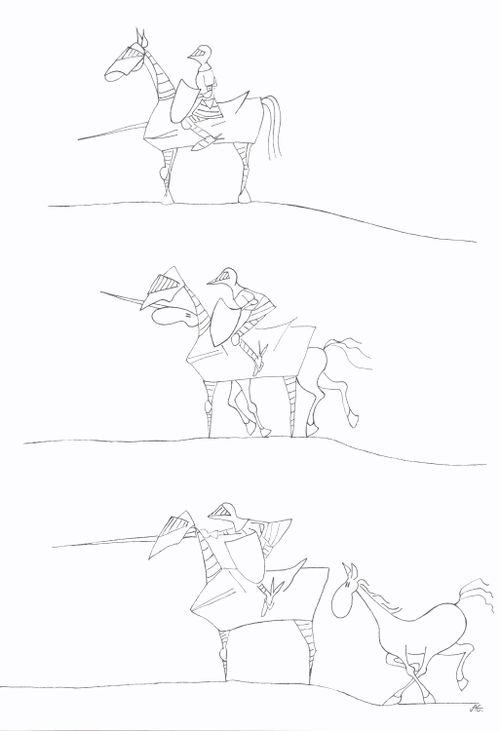 Horse reverses out of his armour.