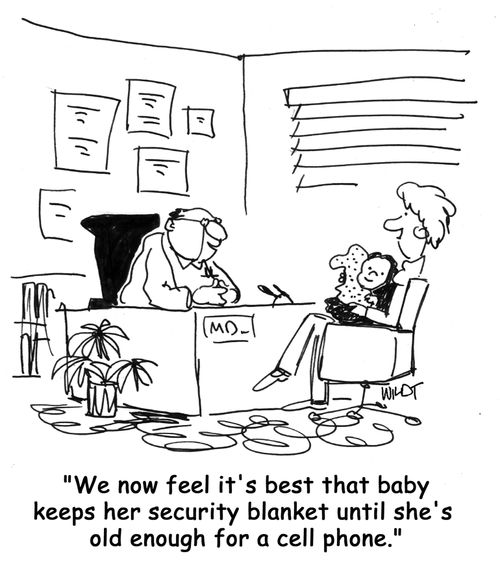 'We now feel it's best that baby keeps her security blanket until she's old enough for a cell phone.'
