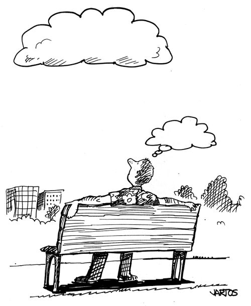 Thought bubble mirrors the cloud in the sky.
