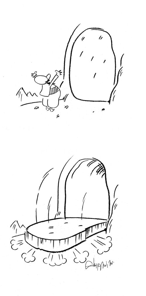 Stone falls on man
