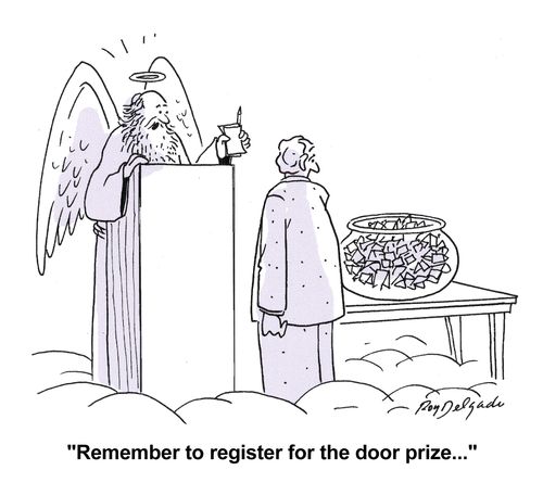 'Remember to register for the door prize.'