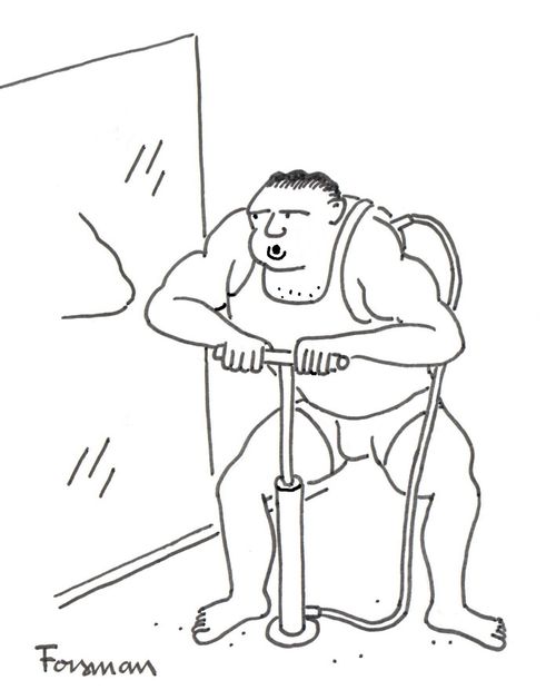 Bodybuilder pumping himself up.