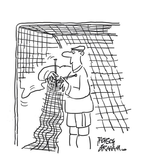 Goalie knitting.