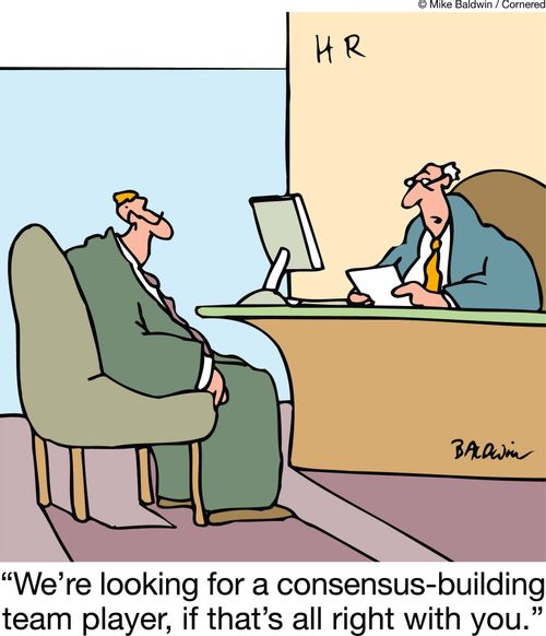 'We're looking for a consensus-building team player, if that's all right with you.'