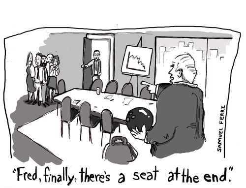 'Fred, finally, there's a seat at the end.'