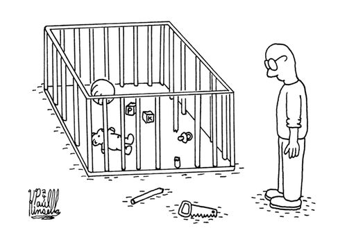 Baby escaped crib with saw.