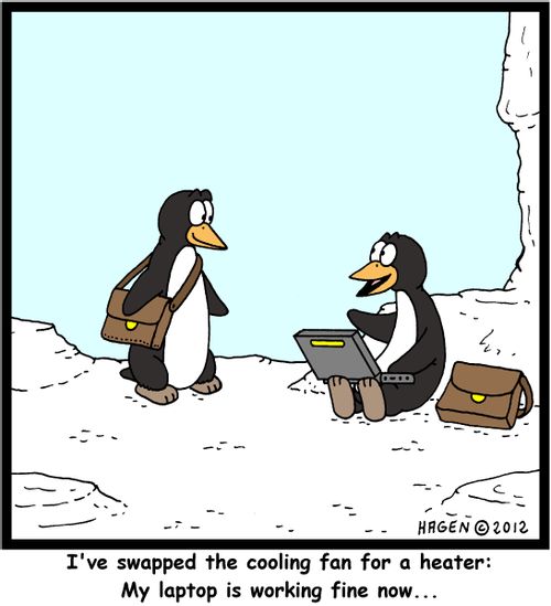 'I've swapped the cooling fan for a heater: My laptop is working fine now...'