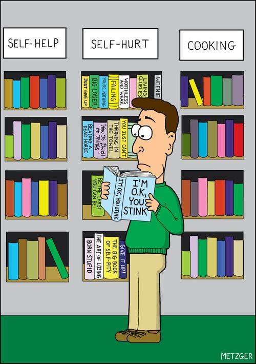 Self-Help, Self-Hurt, and Cooking Books.